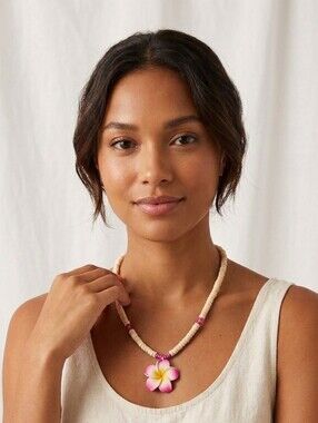 Pink Flower Beaded Necklace - Tropical
